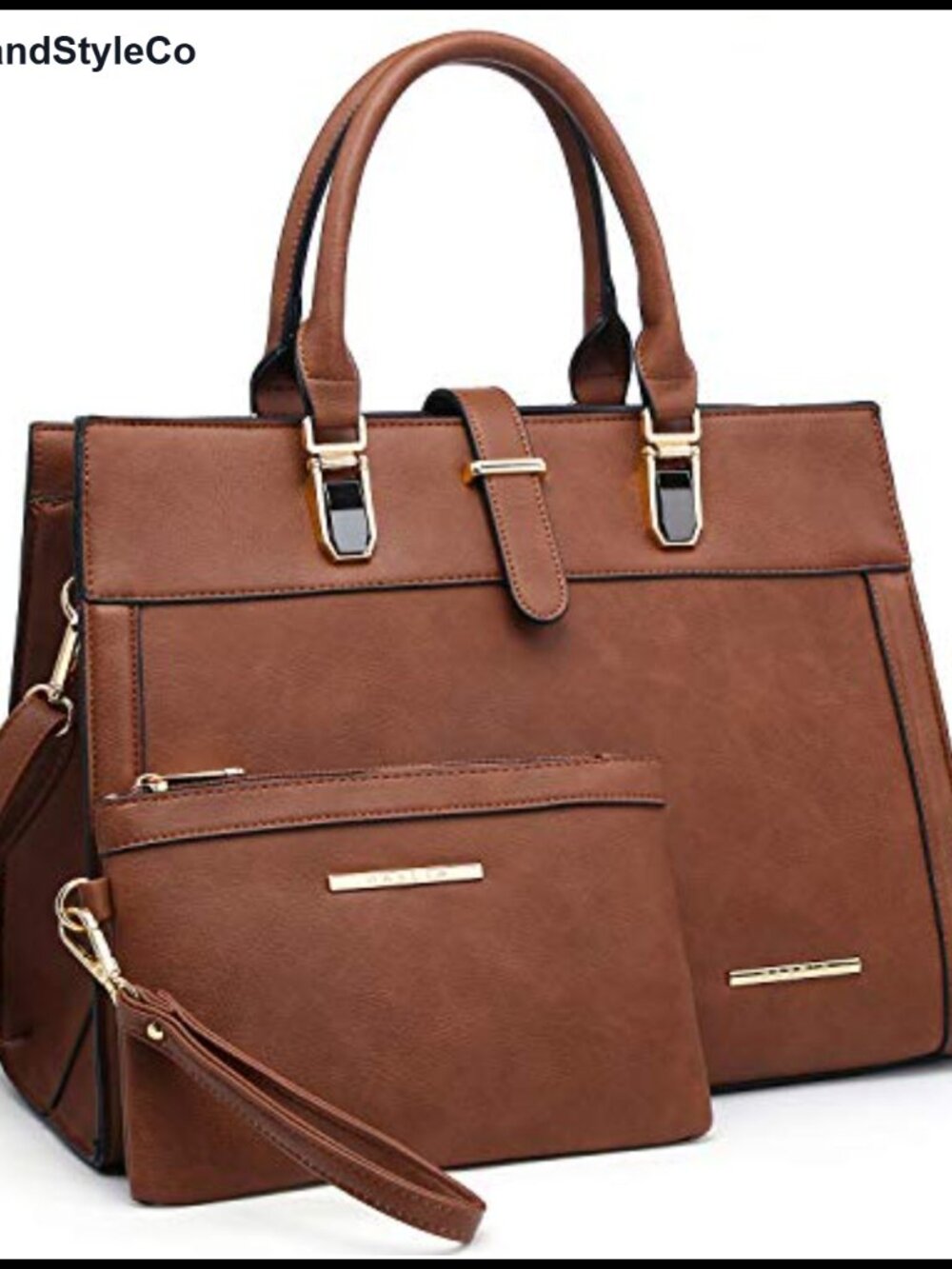 Vegan Leather Satchel Tote Bag with Matching Wristlet Work Purse